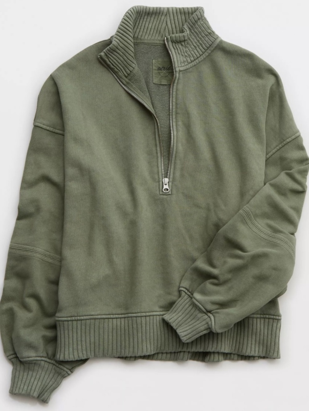 Aerie Sun's Out Quarter Zip Sweatshirt - in Olive - Small